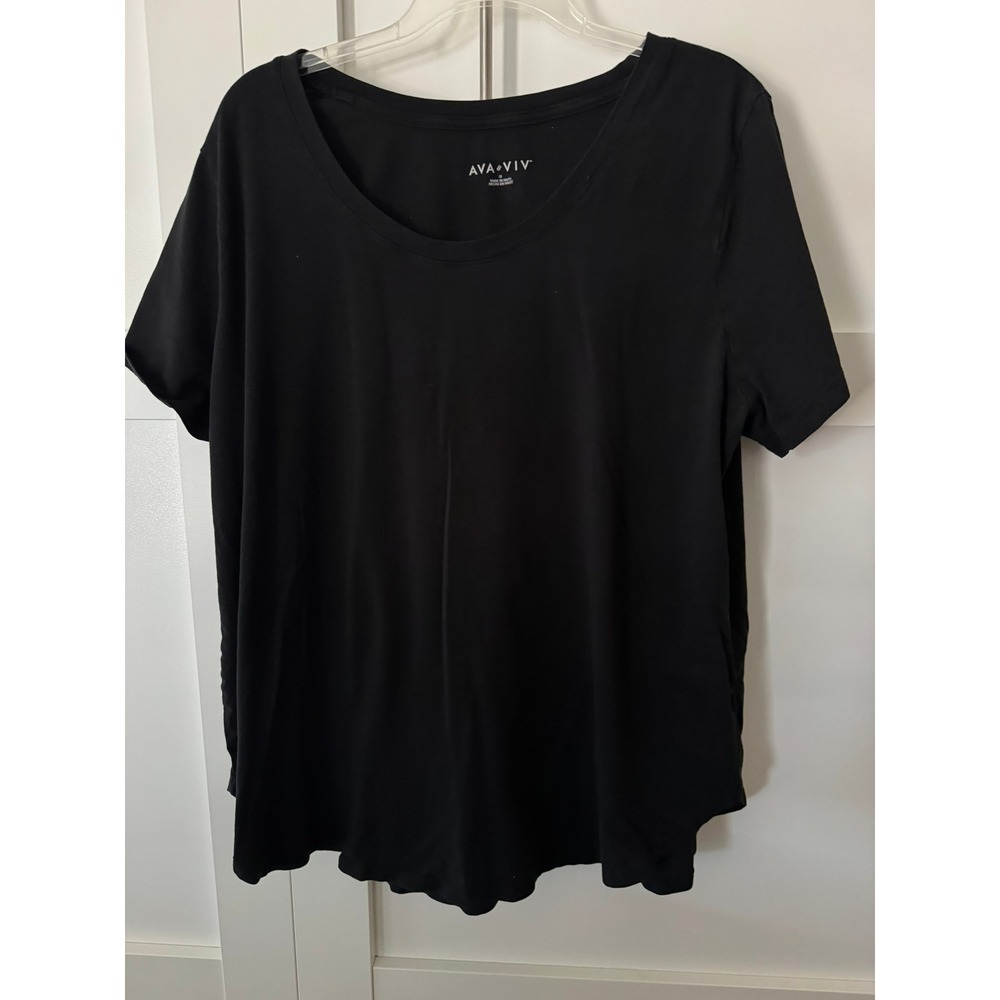 Ava & Viv Womens 1X Black Scoop Neck Short Sleeve Cotton Modal Stretch Tee Shirt